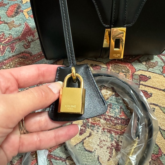 CELINE 16 Small Black Satinated Calfskin Bag FULL SET Top Handle Cross Body - Picture 15 of 15